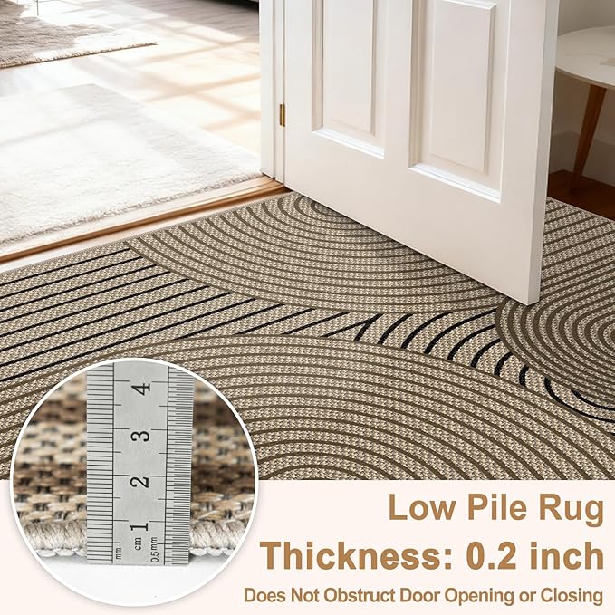 Easy Jute Rugs for Entryway, 3' x 5' Indoor Outdoor Rug, Washable Ultra-Thin Non-Slip Area Rug for Foyer, Backdoor, Living Room, Kitchen, Bedroom, Balcony