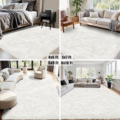 6x9 Area Rug for Living Room:Ultra Soft Fluffy Shag White Rugs,Large Fuzzy Plush Indoor Non Slip Carpet Washable Rug for Bedroom Kids Nursery Office Dorm Modern Decor(White 6'x9')