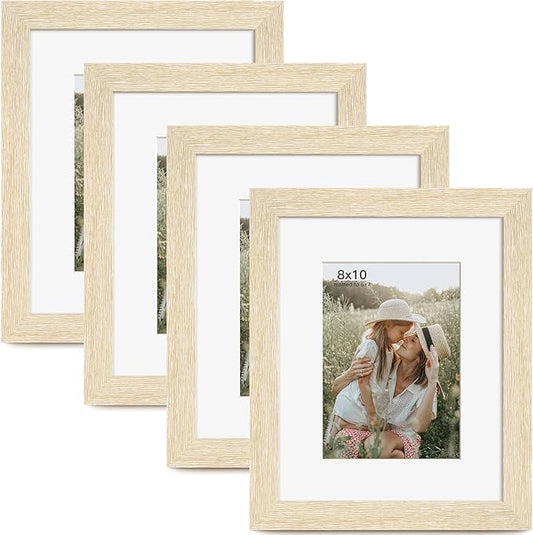 Momentworth 8x10 Picture Frame with Mat for 5x7 Set of 4, Natural Wood Grain 8 x 10 Gallery Wall Picture Frames for Tabletop or Wall Mounting(4 Pack, Natural)