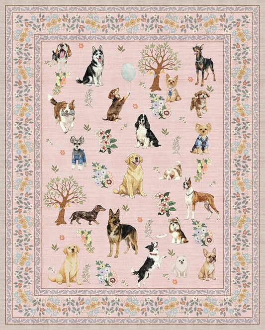 Pink Living Room Rugs 5x7, Dogs Area Rugs for Bedroom Ultra-Thin Soft, Non-Slip Washable Rugs Stain Resistant Boho Rug Low-Pile Throw Rug for Dining Room Office (5 x 7, Pink)