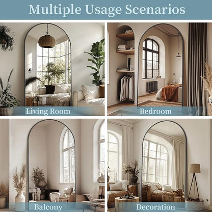 Full Length Mirror with Stand, 82"x44" Arched Full Body Mirror, Large Stand Up Mirrors, Aluminum Frame Floor Standing Mirrors, Freestanding Hanging Leaning Mounted for Bedroom Living Room Black