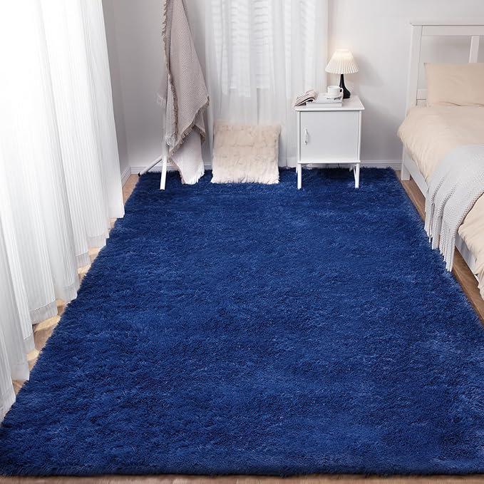Puremy Soft 5x7 Blue Rug, Fluffy Area Rugs for Living Room, Plush Navy Area Rugs for Bedroom, Non-Slip Indoor Carpet for Nursery, Study Room, Kids Room, Room Decor