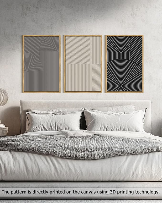 Drsoum Minimalist Abstract Wall Art Framed Modern Boho Neutral Line Wall Decor Mid Century Geometric Artwork Bedroom Living Room 24x36in Natural Framed