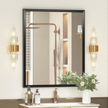 20" x 24" Black Framed Bathroom Mirror for Wall, Rectangular Beveled Vanity Mirror with Aluminum Alloy Frame, Right Angle Corner, HD Reflection, Horizontal or Vertical Mount