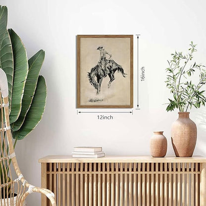 Western Cowboy Wall Art, Vintage Farmhouse Canvas Wall Decor Painting, Retro Southwestern Cowboy Artwork Prints Pictures for Bedroom Living Room Home Decor 12x16 Inch Framed