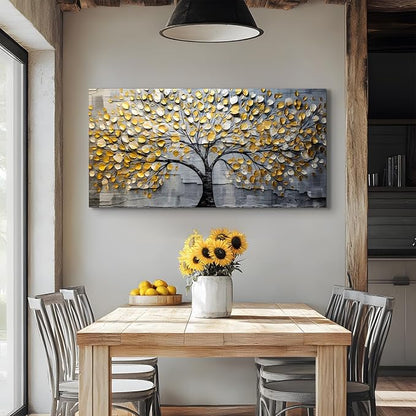 crmotu Tree of Life Large Wall Art for Living Room, Golden Tree Neutral Abstract Canvas Painting Art Prints, Nature Plant Modern Pictures Wall Decor for Bedroom Bathroom Dining Room Office 29"X57"