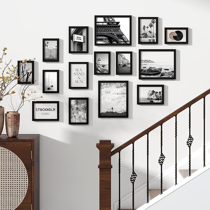 Venusmiles 15 Pack Picture Frames Collage Wall Decor, Gallery Frame Set for Wall Mounting or Tabletop Display, Multi Sizes Including 3pcs 8x10, 6pcs 5x7, 6pcs 4x6, Black