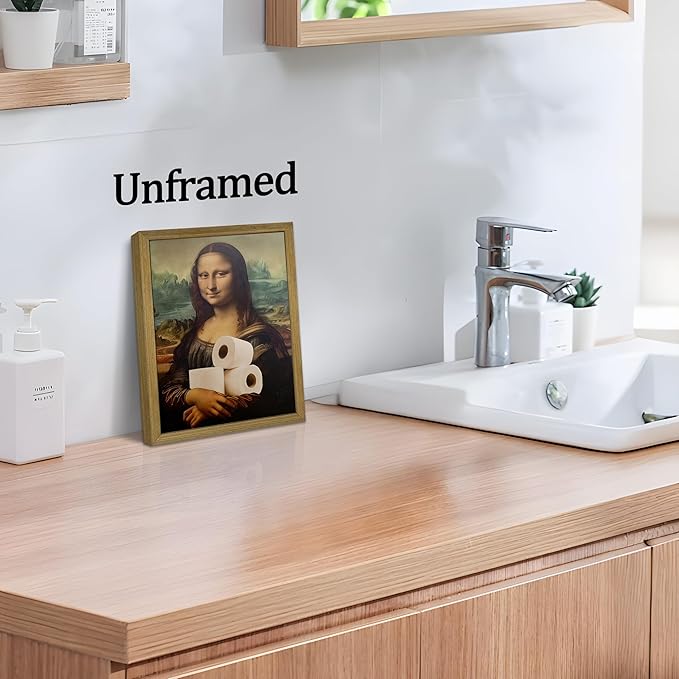 XYHYRA Vintage Mona Lisa Bathroom Wall Art, Funy Abstract Mona Lisa Paper Roll Wall Decor, Humor Amusing restroom Canvas Print Painting for Toilet Bathroom Home Decor 8x10 Inch Unframed