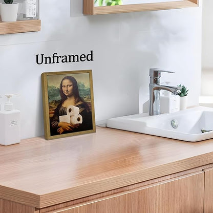 XYHYRA Vintage Mona Lisa Bathroom Wall Art, Funy Abstract Mona Lisa Paper Roll Wall Decor, Humor Amusing restroom Canvas Print Painting for Toilet Bathroom Home Decor 8x10 Inch Unframed