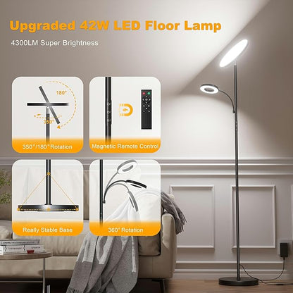 2025 Floor Lamp, 42W 4200LM Torchiere LED Lamp for Living Room, Stepless Dimming Floor Lamps with Remote Control, 2700K-6500K Color, 70" Tall Standing Lamp with Reading Light for Bedroom Office Hotel