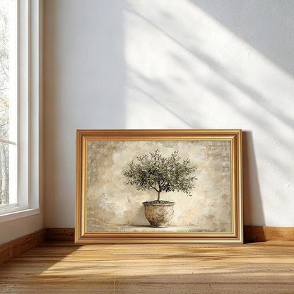 JLTULT Gold Framed Potted Olive Tree Wall Art, Vintage Botanical Canvas Wall Decor, Olive Branch Art Print for Living Room Bedroom Office 16x24 Inch with Fade-Resistant Print Easy to Hang