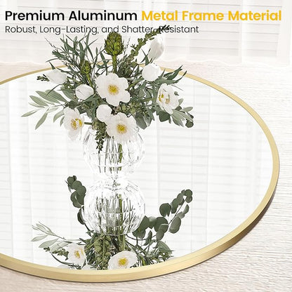 GarveeHome Gold Circle Mirror for Bathroom, 24 Inch Aluminum Alloy Frame Round Mirror, High Definition Eco-Friendly Round Bathroom Mirror for Over Sink, Wall Mirror for Entryway, Bathroom, Vanity