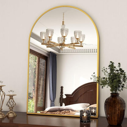 XRAMFY 20"x30" Gold Arched Bathroom Mirror - Wall Mirror for Bathroom, Metal Frame Vanity Mirror, Dresser Mirror, Arch Decorative Mirrors for Living Room, Bedroom, Entryway, Mantle