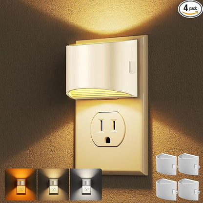 DORESshop LED Night Light[4 Pack], White Night Lights Plug into Wall, 3 Level Brightness Adjustable Plug in Night Light, Dusk to Dawn Sensor, Nightlights for Adults, Bedroom, Bathroom, Hallway, 3CCT