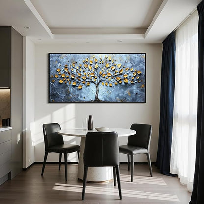 SERIMINO Oversized Wall Art, Tree of Life Wall Art, Modern Wall Decor, Abstract Framed Art Prints, Blue Black Tree Pictures, Elegant Large Paintings for Living Room Dining Room Office Hotel 29"x57"