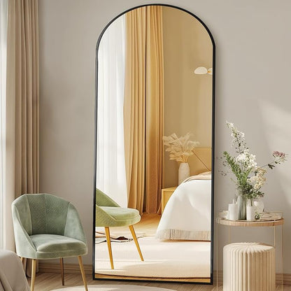 NEWBULIG Arched Mirror Full Length, 65"x24" Body Wall Mirrors with Shatter-Proof Glass, Upgraded Floor Standing Mirror, Hanging or Leaning, with Stand Aluminum Alloy Frame for Home Decor, Black