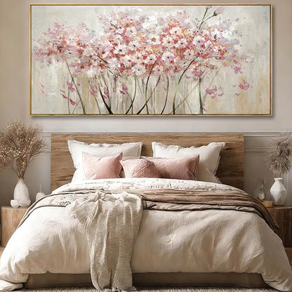 YJYart Floral Wood Wall Art Landscape Photo Prints Pink and White Canvas Poster 40"x86" Office Wall Decorations Picture for Bedroom