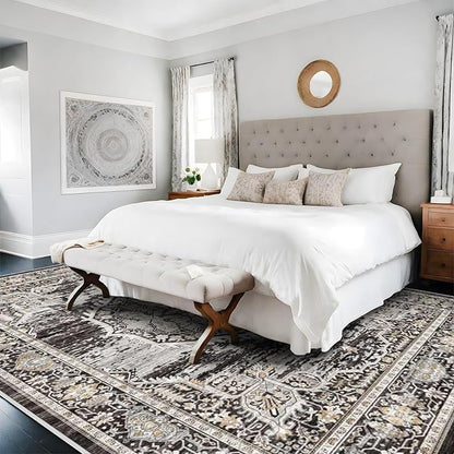 Washable Rugs 9x12 Area Rug：Large Rugs for Living Room - Oriential Distressed Printed Floral Carpet - Non Slip with Rubber Backing Area Rug 9'x12' Black