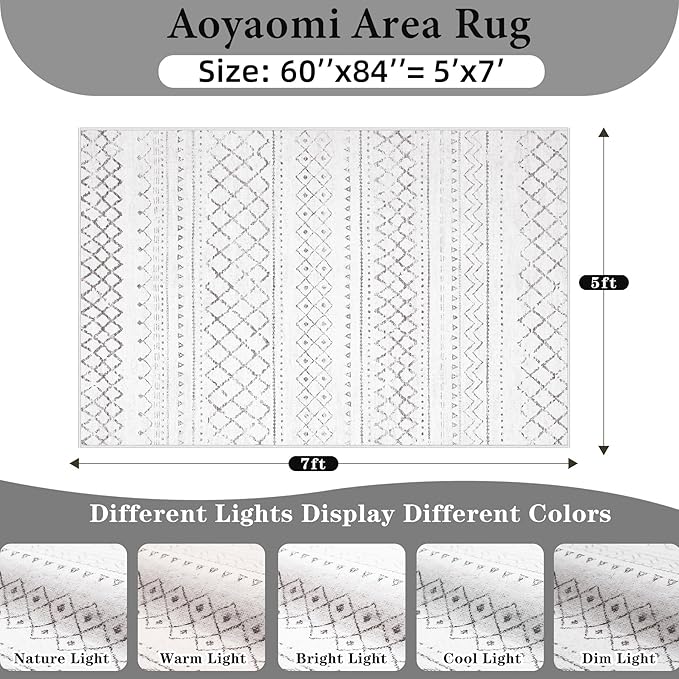 Area Rug Living Room Rugs 5x7 - Large Soft Boho Geometric Rugs, Non-Slip Foldable Washable Area Rug Non Shedding Morden Indoor Floor Carpet for Bedroom Office Dining Room (Dark Grey,5' x 7')