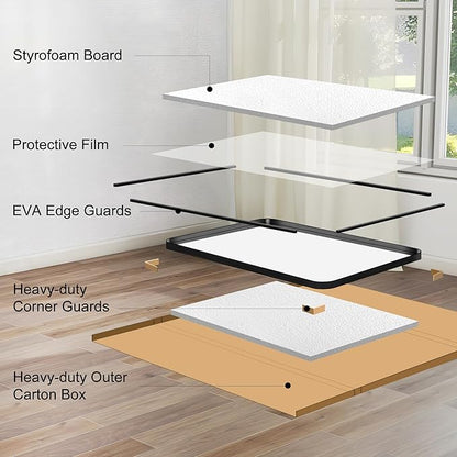 CIRCUMI Black Bathroom Mirror, 42"x42" Rectangular Mirror with Deep Metal Frame, Rounded Corner, Tempered Glass, Mirror for Wall, Oversink, Bedroom, Installed Vertically/Horizontally, Crystal-Clear