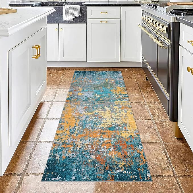 ROYHOME Modern Abstract 2x7 Runner Rug Washable Non Slip Stain Resistant Rug for Hallway Kitchen Bedroom Non Shedding Low Pile Indoor Floor Cover,Multi Color