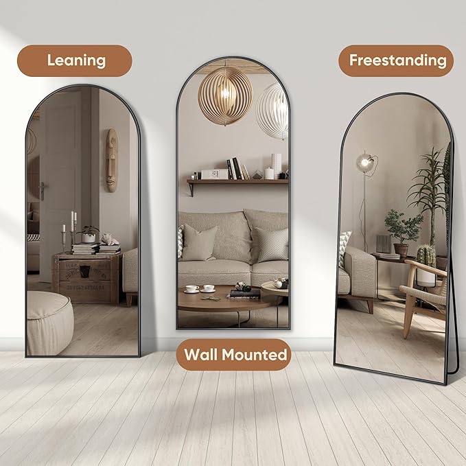 69"x28" Full Length Mirror, Arched Full Body Mirror, Standing Hanging or Leaning Floor Mirror for Bedroom and Living Room, Black