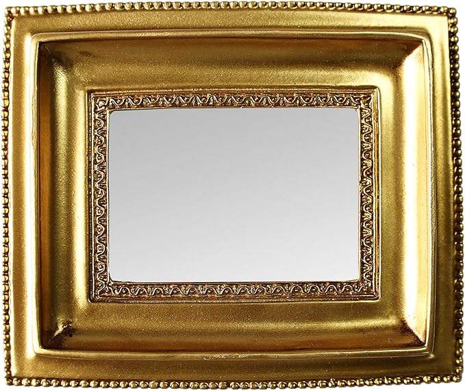 Golden Mini Vintage Mirror with Exquisite Relief Elegant Wall Decor for Bedroom Dresser Table Compact Resin Retro Design (Gold Rectangle, 4.5X5.5)