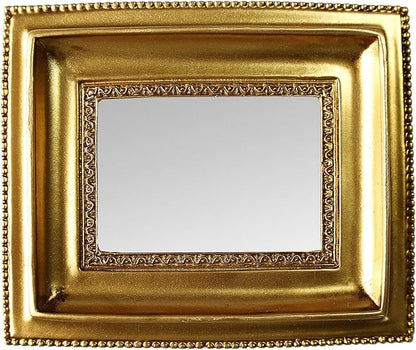 Golden Mini Vintage Mirror with Exquisite Relief Elegant Wall Decor for Bedroom Dresser Table Compact Resin Retro Design (Gold Rectangle, 4.5X5.5)
