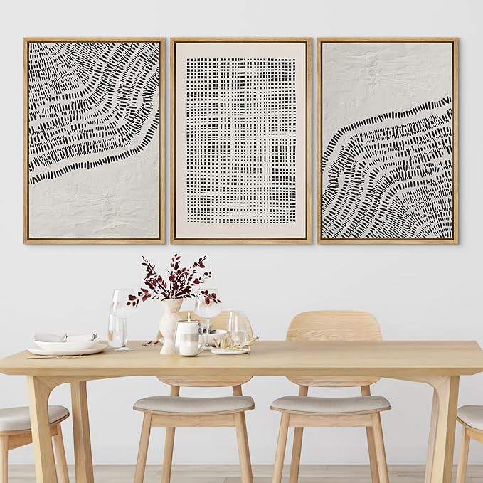 SIGNLEADER Framed Canvas Print Wall Art Set Minimalist Black and White Geometric Abstract Pattern and Line Illustrations Boho Decorative for Living Room, Bedroom, Office - 16"x24"x3 NATURAL