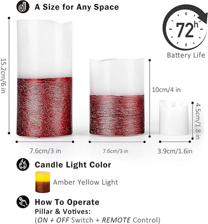 FURORA LIGHTING Red Real Wax Trim Candles with Remote and Timer, Pack of 8 Pillar & Votive Candles, LED Flameless Flickering Candles for Home Décor, Battery Included