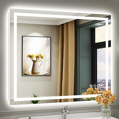 Briivue 48x40 Inch LED Bathroom Mirror with Lights, Backlit & Front Lit, Anti-Fog Lighted Bathroom Vanity Mirror for Wall, Memory Function, Dimmable, HD Tempered Glass, Shatter-Proof