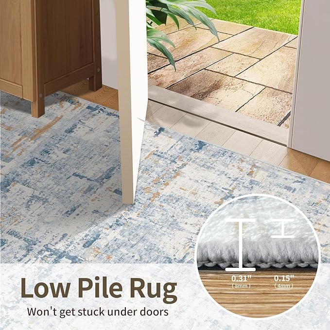 Rugxara 2x3 Entryway Rug,Door Mat Indoor Entrance, Washable Non Slip Kitchen Bathroom Rugs, Ultra-Thin Throw Small Rug for Front Door, Blue Beige
