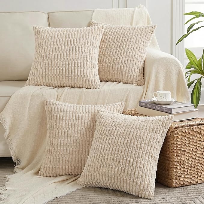 Fancy Homi 4 Packs Decorative Throw Pillow Covers for Living Room Couch Bed, Modern Farmhouse Boho Home Décor Accent Cushion Case, 26" x 26", Tan