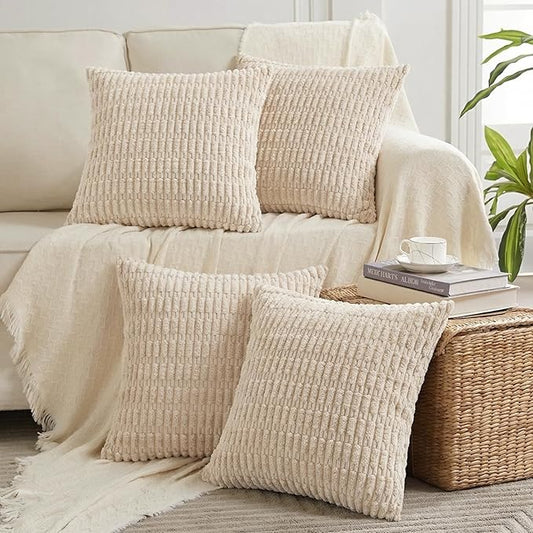 Fancy Homi 4 Packs Decorative Throw Pillow Covers for Living Room Couch Bed, Modern Farmhouse Boho Home Décor Accent Cushion Case, 26" x 26", Tan
