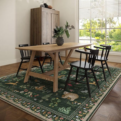 Machine Washable Rugs for Living Room: 8x10 Area Rugs for Bedroom Stain Resistant Non Slip Low Pile Soft Lightweight Carpet Rug for Kitchen Dining Room Farmhouse Nursery Kids Room Playroom