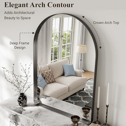 Arched Bathroom Mirror, 36"x48" Black Mirror for Wall Mounted Vanity Mirror for Over Sink with Tempered Glass, Aluminum Alloy Deep Frame, Farmhouse for Bedroom, Entryway, Living Room