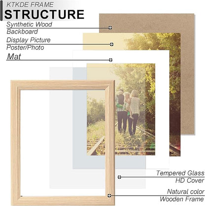 KTKDE 11x14 Picture Frame Real Glass, Display Pictures 8x10 with Mat or 11x14 Without Mat, Modern Style Wood Composite Frame,Gallery Wall Frame Wooden ，best gift