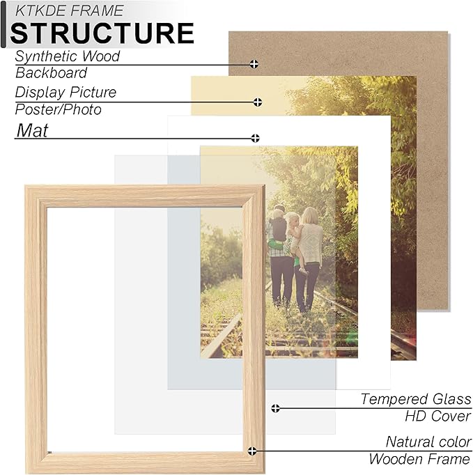 KTKDE 13x19 Picture Frame Real Glass,Poster frames Display Pictures 11x17 with Mat or 13x19 Without Mat, Modern Style Wood Composite Frame,Gallery Wall Frame best gift