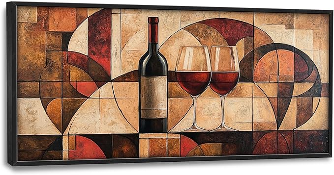 Wine Glass Large Wall Art for Living Room Abstract Vintage Cups Framed Canvas Decor Geometry Prints Painting Pictures Extra Large Modern Artwork for Bedroom Kitchen Dining Room Bar Home 30"x60"