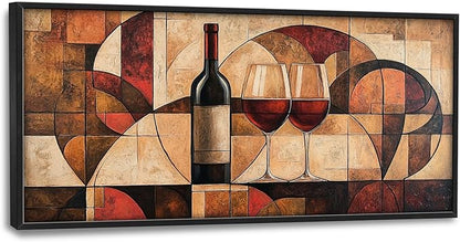 Wine Glass Large Wall Art for Living Room Abstract Vintage Cups Framed Canvas Decor Geometry Prints Painting Pictures Extra Large Modern Artwork for Bedroom Kitchen Dining Room Bar Home 30"x60"