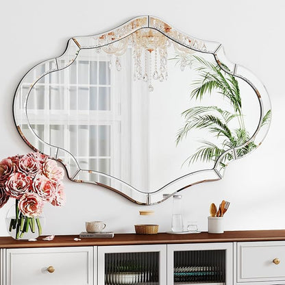 55"x35" Large Mirror for Wall with Beveled Scalloped Corner, Modern Elegant Decorative Mirror for Living Room, Large Wall Mirrors for Entryway Hallway, Hang Horizontally or Vertically