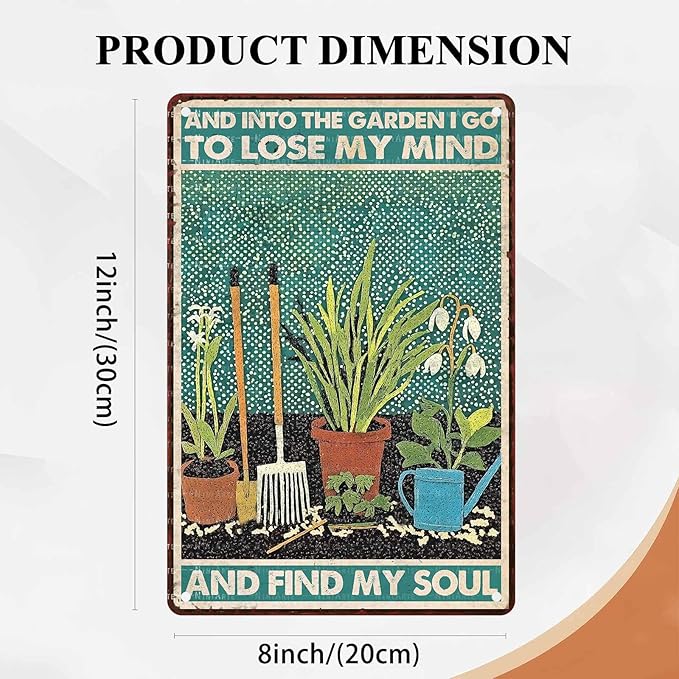 Metal Garden Vintage Tin Sign and Into The Garden I Go Funny Sign for Farm Decor 8X12Inch