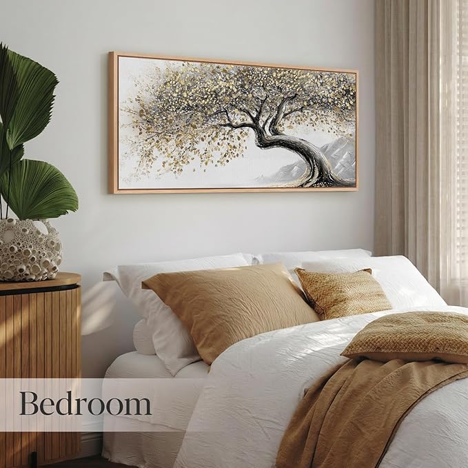 Bzstyleart Large Wood Framed Wall Art Tree of Life Canvas Prints for Living Room Oil Paintings Artwork Big Tree Art Print Pictures for Bedroom Office Bathroom Wall Decor 20x40in