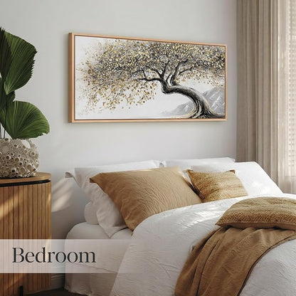 Bzstyleart Large Wood Framed Wall Art Tree of Life Canvas Prints for Living Room Oil Paintings Artwork Big Tree Art Print Pictures for Bedroom Office Bathroom Wall Decor 20x40in