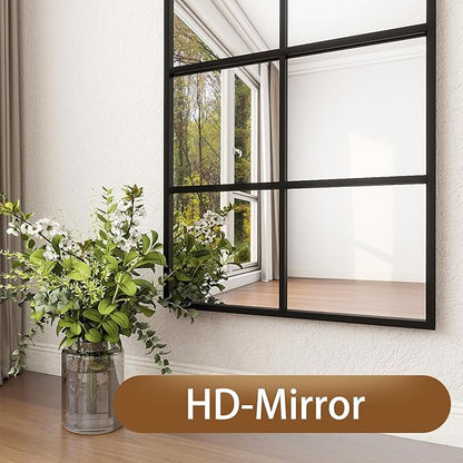Prywot Full Length Mirror, 65"x22" Arched Window Pane Mirrors for Wall Decor, Black Full Body or Wall Mounted Mirrors, Farmhouse Standing Mirror Hanging or Leaning for Living Room, Entryway, No Stand