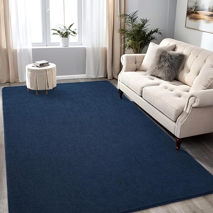Rugs for Bedroom Living Room, 5x7 ft Navy Blue Area Rug, Washable Memory Foam Indoor Carpet, Modern Aesthetic Minimalist Non-Slip Carpets for Boys Girls Adults Home Decor
