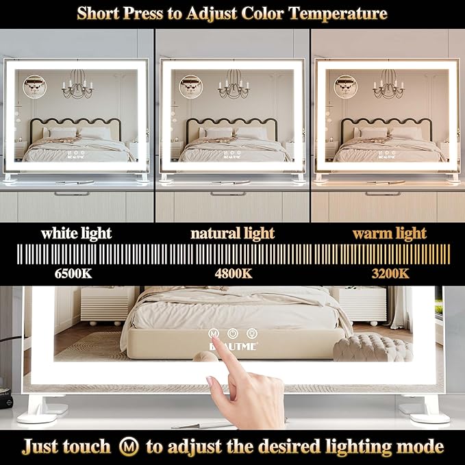 ANYHI Vanity Mirror with Lights, Lighted Hollywood Vanity Mirror with 10X Magnifying, Tabletop or Wall Mounted Vanity Makeup Mirror, 3 Color Modes, White (19.1''x16'')