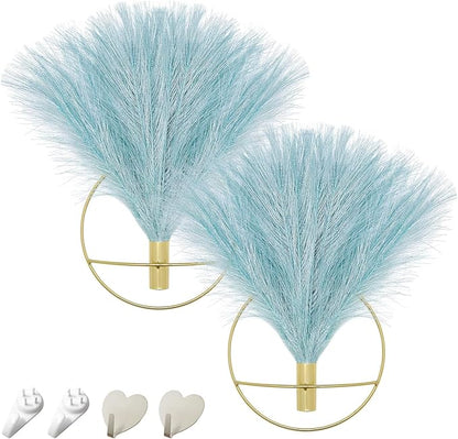 Pretty Jolly Boho Wall Decor, Wall-Mounted Metal Wall Decor, Hanging Artificial Pampas Display, Wall Art Living Room, Bedroom, Bathroom, Dining room, Plant Wall Decor 2 Pack Gold