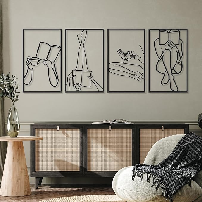 Cindeer 4 Pcs Metal Wall Art Decor Minimalist Abstract Woman Gold Wall Art Line Drawing metal line art Home Hanging Art Decor for Bedroom Kitchen Bathroom Living Room