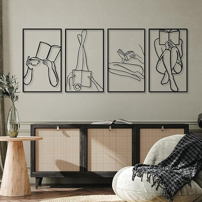 Cindeer 4 Pcs Metal Wall Art Decor Minimalist Abstract Woman Gold Wall Art Line Drawing metal line art Home Hanging Art Decor for Bedroom Kitchen Bathroom Living Room